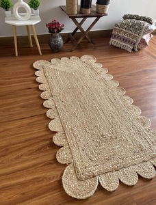 Alfombra de Yute Natural de Color Sólido Hecha a Mano con Bordes Festoneados, Ecológica, Estilo Boho Rústico para Decoración del Hogar - Product Image 3