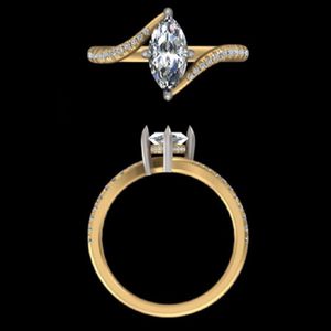 Bague de fiançailles en diamant de laboratoire Marquise, or jaune, 1,23 carat, certifiée IGI, avec bande torsadée bicolore, pour mariage - Product Image 1