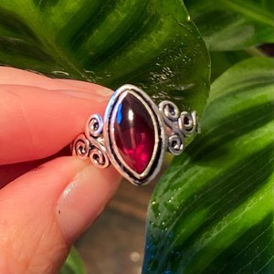 <b>Garnet</b> <b>Ring</b> Sterling <b>Silver</b> Handmade Marquise Red Gemstone Gothic Vampire Whimsigoth Unisex US Size 6 52 Jewelry - Product Image 3