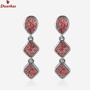 Perfect design classic <b>earrings</b> 925 sterling <b>silver</b> red rutile gemstone drop <b>earrings</b> for wedding anniversary - Product Image 2