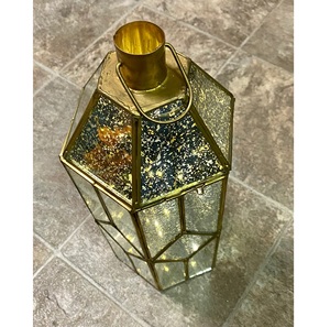 Traditional Design <b>Square</b> <b>Mirrored</b> Mercury Glass Lantern With Gold Frame And Handle For Home Decoration - Product Image 6