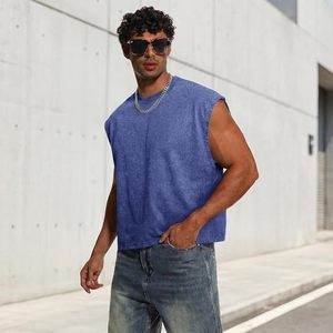 Mens Acid Wash Cropped Tank <b>Tops</b> Dolman Sleeve Oversized Vintage Muscle Sleeveless Boxy <b>Crop</b> <b>Top</b> 100% Cotton Badge <b>Sequined</b> - Product Image 5
