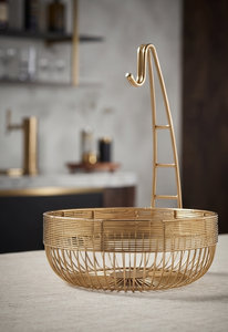 Gold Metal <b>Wire</b> Fruit Storage Basket with Banana <b>Hanger</b> Hook Open Bowl Kitchen Countertop Vegetable Organizer - Product Image 5