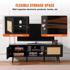 Mobile TV Moderno Boho per TV da 65 Pollici con Ante in Rattan e Centro Intrattenimento con Porte USB e Presa Integrate - Product Image 5