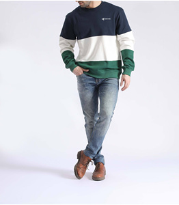 Daizen Star Men's Color Block Crew Neck Sweatshirt Regular Fit Autumn Casual Knitted Pullover Front Logo 100% Cotton - Product Image 2