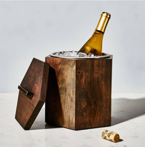 Seau à glace hexagonal en bois d'acacia de luxe, nouveau design, bois naturel, refroidisseur à vin rouge, vente chaude - Product Image 1