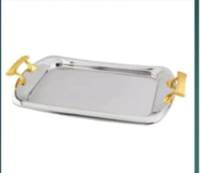Plateau de service rectangulaire en aluminium doré avec poignées, décoratif texturé, pour la maison et les fêtes de Diwali, avec fonction tactile