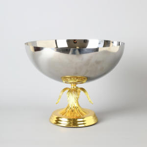 Luxury Silver Pedestal Fruit Bowl With Gold Palm <b>Tree</b> <b>Stand</b> Elegant Metal Footed Compote Centerpiece Tropical Decor - Product Image 2