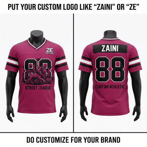 เสื้อฟุตบอลโพลีเอสเตอร์อินเตอร์ล็อคพรีเมียม 160 GSM สีชมพู ดำ ขาว แถบแขนเสื้อแบบต่างสี  โลโก้แบบกำหนดเอง พิมพ์ลายแบบซับลิเมชั่น ปักลาย - Product Image 1