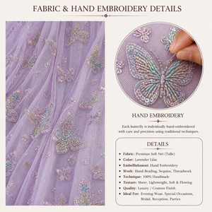 Vestidos de noche de lujo con bordado de lavanda, diseño de mariposa, manga larga, vestido de tul natural |   Ropa Elegante para Fiestas, OEM Privado - Product Image 5