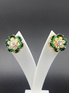 Pendientes de plata de ley 925 con circonitas, forma de flor verde nano, joyería india para mujer, regalo para ella - Product Image 1