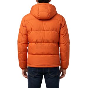 Veste matelassée à capuche entièrement zippée orange fluo haute visibilité coupe-vent – Vente en gros de vestes d'hiver décontractées - Product Image 2