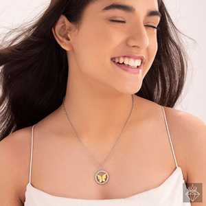 PRAO Elegante colgante de mariposa amarilla en círculo de cristal Collares de cristal elegantes - Product Image 3