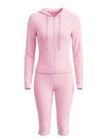 Ensemble décontracté rose pour femme : sweat à capuche zippé, haut court à manches longues coupe ajustée et leggings taille haute – Tenue deux pièces pour le quotidien et les activités sportives