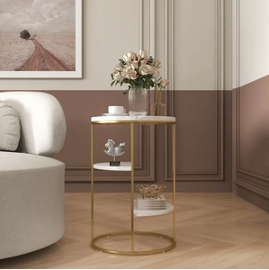 Innovative Design Furniture Marble Top 3 tier <b>Side</b> <b>Tables</b> <b>Gold</b> Plated Metal End <b>Table</b> for Living Room, Drawing Room, Office - Product Image 3