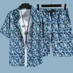 Men's 2 Piece <b>Set</b> Print Casual High Quality Short Sleeve Shirt and Drawstring Shorts Summer Vacation Beachwear OEM - Product Image 3
