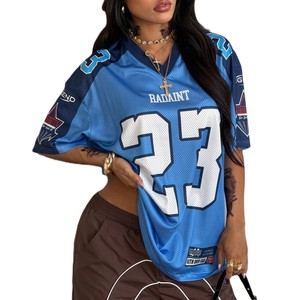 Camiseta de Fútbol Americano Unisex Extra Grande de Malla Azul 100% Poliéster, Estilo Urbano con Número Estampado, Transpirable, Servicio OEM Personalizado - Product Image 1