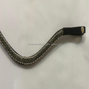 Bande de front de cheval en cuir de forme de vague profonde personnalisée avec chaîne de pierres de cristaux clairs à 3 rangées et boucles à pression réglables - Product Image 2