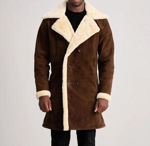 Manteau long élégant pour homme en cuir véritable marron, style motard, avec ceinture, décontracté, pour l'hiver – Offre de gros - Product Image 3