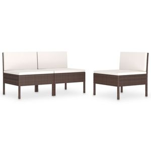 Set di 3 sedie da giardino marroni con cuscini bianco crema, mobili da giardino - Product Image 2