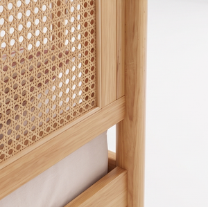 Cama Minimalista de Madera Vanes con Cabecera de Ratán, Estructura de Cama Suave, Diseño Ecológico - Product Image 4