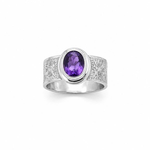 925 Sterling <b>Silver</b> Amethyst Chunky <b>Ring</b> Natural Purple Gemstone Handmade Bold Statement Jewelry February Birthstone Gift - Product Image 1