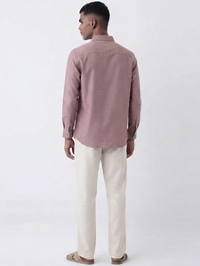 Men's Dusty Rose Solid Cotton Casual Shirt Full Sleeve Turn-<b>down</b> Collar Breathable Spring Wear - Product Image 3