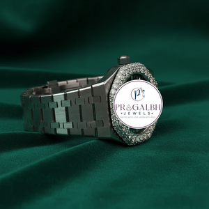 นาฬิกาเพชรหรู Pragalbh Jewels นาฬิกาโมอิสซาไนต์ ควอตซ์ สำหรับผู้ชายและผู้หญิง สไตล์ฮิปฮอป ประดับเพชรเต็มเรือน ตัวเรือนสแตนเลสสตีล พร้อมสลักโลโก้ตามสั่ง - Product Image 5