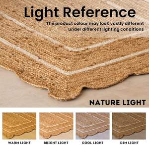 Tapis en jute blanc style bohème pour la décoration intérieure, motif uni, vintage, style ferme, fibre naturelle, fait main, bord festonné - Product Image 4