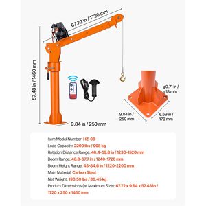 Grúa Eléctrica para Camión, 2200 Libras, Cabrestante de 12V, Pluma Telescópica Giratoria de 360°, Capacidad de 1 Tonelada - Product Image 6