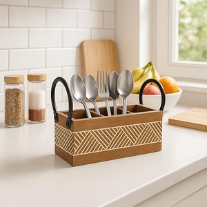 Elegante Portacubiertos de Madera Moderno y Ecológico FAIZA CRAFT para Cubiertos y Vajilla Hecho en India - Product Image 2