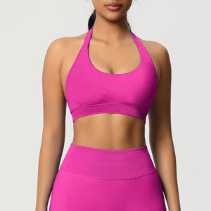 Soutien-gorge de sport personnalisé à maintien intégral, torsadé devant, col en V court, pour la gym, le fitness, l'entraînement et le yoga, vente en gros - Product Image 1