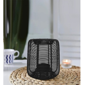 Lanterne cylindrique en rotin noir de haute qualité, décoration d'intérieur, porte-bougie durable pour l'intérieur et l'extérieur - Product Image 1