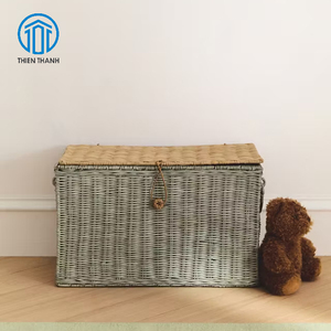 Cesta de Almacenamiento de Mimbre de Dos Tonos Hecha a Mano con Tapa, Cesta para Juguetes, Organizador Elegante para el Hogar, de Alta Calidad y Nuevo Diseño, Superventas - Product Image 1