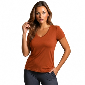 Camiseta Moderna para Mujer con Cuello en V, Corte Regular, Algodón Suave, Estilo Casual para Uso Diario, Secado Rápido y Transpirable - Product Image 2
