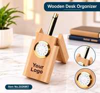 Organisateur de bureau en bois avec support pour stylos, porte-mémos et horloge, organiseur de bureau exécutif en bois pour accessoires de bureau
