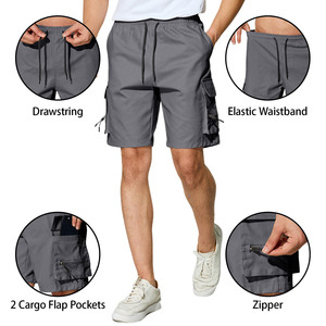 กางเกงขาสั้นคาร์โก้ผู้ชายคุณภาพสูง สีพื้น เอวกลาง ปิดด้วยเชือกผูก สไตล์ลำลอง ผ้าแคนวาสระบายอากาศได้ดี - Product Image 4