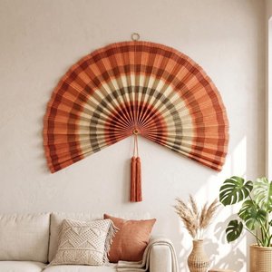 Éventail mural décoratif surdimensionné en bambou fait main, orange, pour la maison, l'hôtel, la station balnéaire - Product Image 6
