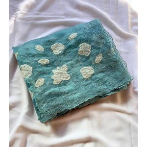 Sari Sky Pure Designer avec Applique en Soie Chanda Travail Traditionnel Écharpes et Châles - Product Image 1