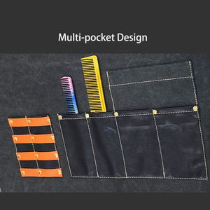 Delantal de Peluquería de Lona Negra con Bolsillos de Cuero, Duradero y Ajustable para Uso en Salón, Estilo Moderno, Color Personalizable - Product Image 6