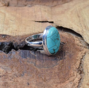 Blue Turquoise <b>Ring</b> <b>925</b> Sterling <b>Silver</b> Bezel Setting Handmade <b>Ring</b> For Her Gemstone Jewelry - Product Image 4