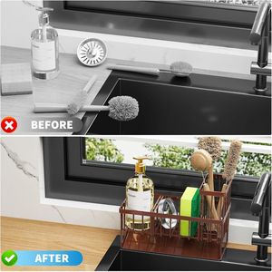 <b>Kitchen</b> Sink Organizer <b>Storage</b> with High Brush Holder Rustproof 304 Stainless Steel Sponge Holder for <b>Kitchen</b> Sink - Product Image 6