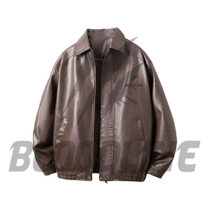 BLOODLINE Men's Black PU Leather Jacket Turn-<b>down</b> Collar Zipper Closure Casual Style Autumn Wear - Product Image 2