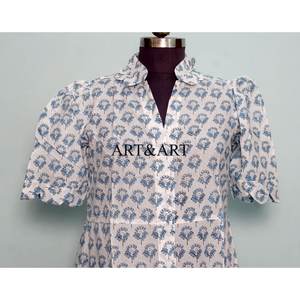 Robe midi 100 % biologique imprimée à la main motif floral, manches courtes, style bohème en coton, coupe trapèze, idéale pour la plage – Vente en gros - Product Image 2