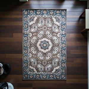 Tapis en laine noué à la main, design traditionnel Paisley, persan, écologique, bleu et marron, décoration de salon - Product Image 2