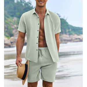 Ensemble chemise et short pour homme, style col, 2 pièces, mode été, t-shirts en coton surdimensionnés, shorts cargo, tenues - Product Image 6