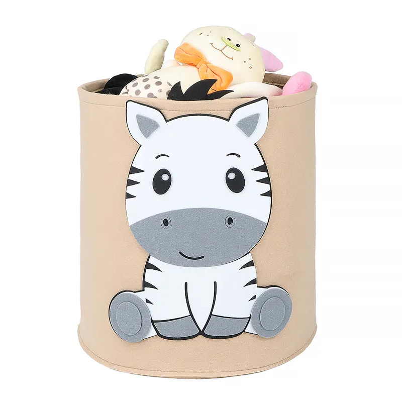 Upin zebra Custom Foldable Felt Cute Animal Laundry Toy Organizer Felt Storage Basket For Kids