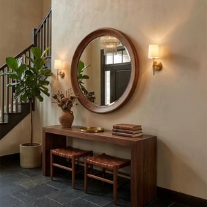 Rustic Round Solid Wood Handmade Contemporary Wall <b>Mirror</b> Large Wooden Framed Entryway Accent <b>Mirror</b> Modern From REHMAN <b>CRAFT</b> - Product Image 3