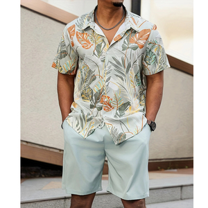 Ensemble deux pièces brodé pour homme – Chemise et short amples d'été en coton respirant à séchage rapide - Product Image 2
