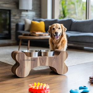 Bols surélevés pour chiens et chats en bois et lin faits à la main, nouveau style, taille personnalisable - Product Image 3